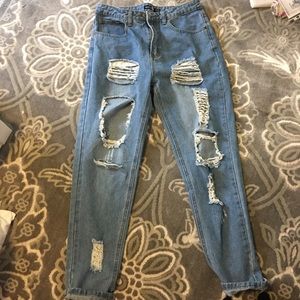 Ripped boyfriend mom jeans
